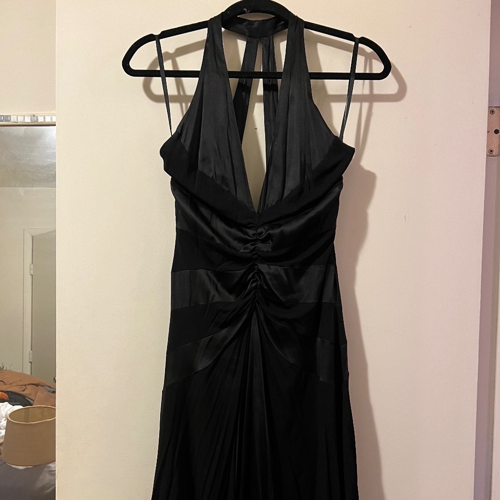 Bebe:  Black Formal Dress — Satin and Matte Fabric Stripes — ALL Black - Size S